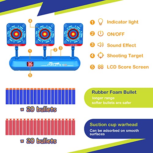 BOXYUEIN Objetivo de Puntuación Digital Electrónico Pistola 40 Balas para Niños, Juguete Entrenamiento Tiro Al Blanco