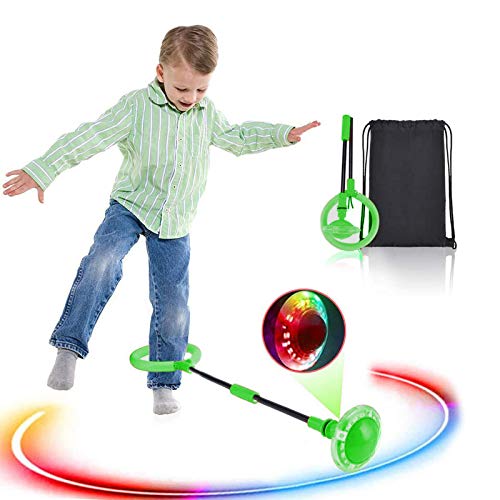 Boyigog Bola de Salto de Tobillo, LED Swing Bolas, Balones Saltadores, Aro de Salto Luminoso Plegable Apto para Que Niños y Adultos Hagan Ejercicio en Casa (Verde-brillará)