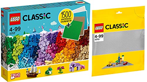 BRICKCOMPLETE Lego 11717 - Juego de 2 cajas de piedra extragrandes con placas de construcción y 10701 gris