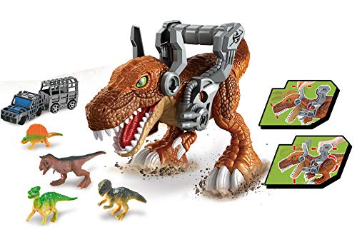 Brigamo Figura de dinosaurio T-Rex con figuras de dinosaurio y coche de juguete