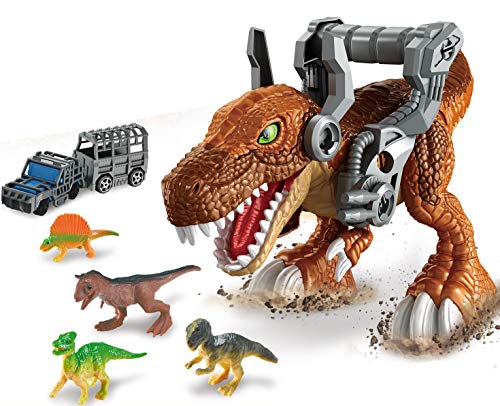 Brigamo Figura de dinosaurio T-Rex con figuras de dinosaurio y coche de juguete