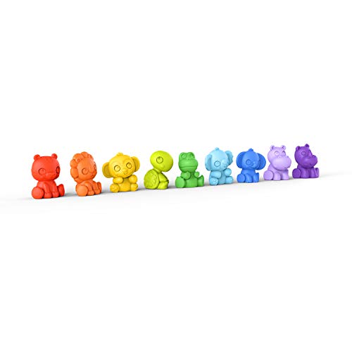 Bright Starts, Animales Juguetes de baño TropicAnimals, para descubrir formas y colores, 9 piezas