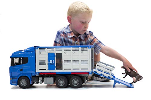 Bruder 03549 – Camión bétaillère Scania r-série con 1 Animal – Azul