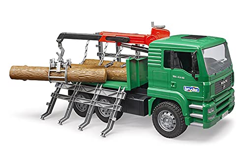 bruder 2769 Man - Camión Miniatura de Transporte de Madera con grúa y 3 Troncos de árbol