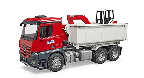 Bruder-BRUDER-03624-CAMION MB AROCS - Pala con contenedor y Mini Pala SCHAEFF HR 16, 3624, Color Rojo