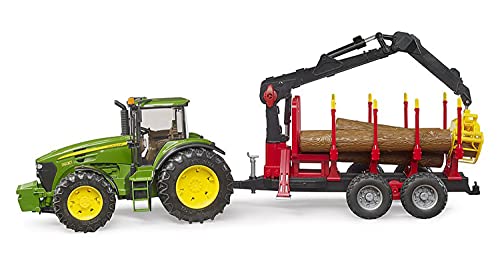 Bruder-BRUDER-3054-TRACTOR John Deere 7930 con REMORQUE FORESTRA Y 4 REDONDINOS DE Madera 3054, Verde E Rojo