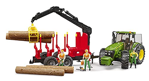 Bruder-BRUDER-3054-TRACTOR John Deere 7930 con REMORQUE FORESTRA Y 4 REDONDINOS DE Madera 3054, Verde E Rojo