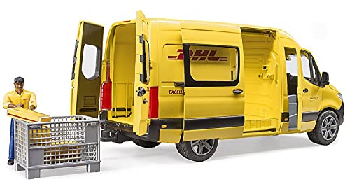 Bruder MB Sprinter DHL 02671 - Juego de Cartas de Juguete (Conductor y Caja de Rejilla con Paquetes)