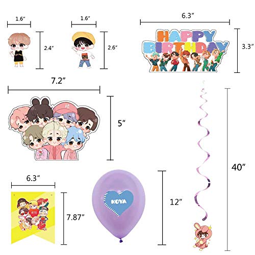 BTS Birthday Decorations Set, NALCY 36 Pcs BTS Conjunto de Decoración de cumpleaños BTS Cupcake Toppers Banner Globos Happy Birthday Cake Topper Decoracion de Fiesta cumpleaños para A.R.M.Y