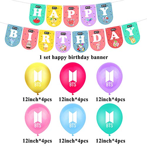 BTS Birthday Party Supplies 40PCS BTS Conjunto de Decoración de cumpleaños BTS Cupcake Toppers Banner Globos Happy Birthday Cake Topper Decoraciones de Fiesta cumpleaños