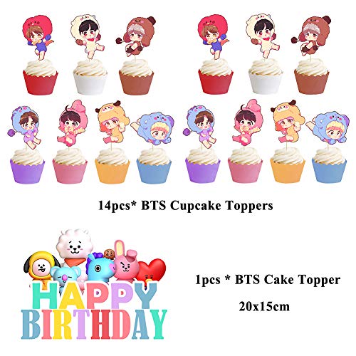 BTS Birthday Party Supplies 40PCS BTS Conjunto de Decoración de cumpleaños BTS Cupcake Toppers Banner Globos Happy Birthday Cake Topper Decoraciones de Fiesta cumpleaños