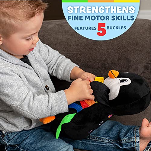 BUCKLE TOY Blizzard Penguin - Toddler Early Learning Basic Life Skills Children's Plush Travel Activity by Buckle Toys