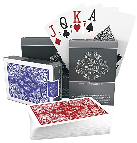 Bullets Playing Cards Cartas Poker de plastico. 2 x Baraja Poker Set Profesional. Naipes poquer Premium plastificadas Ideales para Texas Holdem, con índice Jumbo