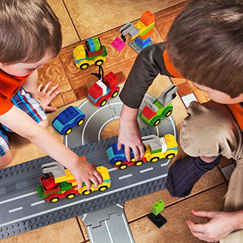 burgkidz Bloques de Construcción - 141 Piezas de Ladrillos Grandes - 6 Vehículos Diferentes con Placa Base de Carretera, Juguete Creativo y Divertido para niños a Partir de 2 años