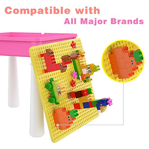 burgkidz Juego de Mesa y Silla Infantil, Mesa de Actividades Construccion y Silla con 128 Piezas Juguetes de Creativos Grandes Clásicos para Niñas, Rosa