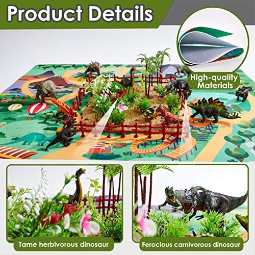 BUYGER 58 Pcs Dinosaurio Juguetes con Tapete de Juego y Arboles, Tyrannosaurus Rex, Spinosaurus, Juego de Dinosaurios Regalos para Niños Niña 3 4 5 Años