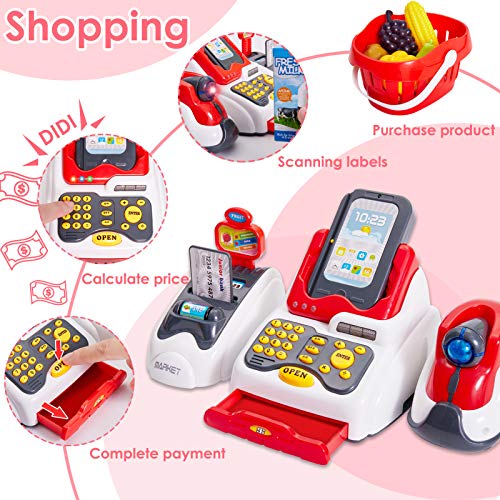 BUYGER Máquina Cajas Registradoras de Juguetes Electrónica Escáner Supermercado Comida Juguetes Tienda Infantil Juego de rol Regalo para Niños Niñas