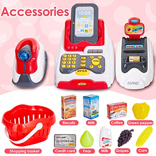 BUYGER Máquina Cajas Registradoras de Juguetes Electrónica Escáner Supermercado Comida Juguetes Tienda Infantil Juego de rol Regalo para Niños Niñas