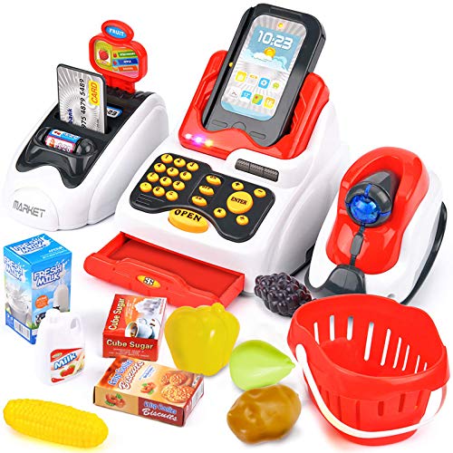 BUYGER Máquina Cajas Registradoras de Juguetes Electrónica Escáner Supermercado Comida Juguetes Tienda Infantil Juego de rol Regalo para Niños Niñas