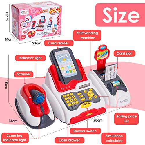 BUYGER Máquina Cajas Registradoras de Juguetes Electrónica Escáner Supermercado Comida Juguetes Tienda Infantil Juego de rol Regalo para Niños Niñas