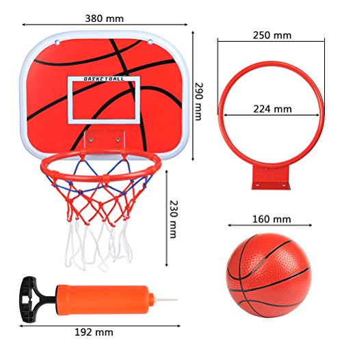 BUYGOO Canasta Baloncesto Infantil Habitacion con Aros Balón y Bomba, Mini Juguetes Deportivos para Interiores y Exteriores