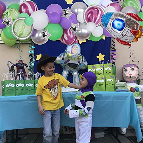 Buzz Cumpleaños Lightyear Party Decorations Purple Green Globo Garland Arch Kit con rocket Foil Globo Lightyear Fuentes de fiesta para el 1º 2º 3º 4º 5º 6º Fiesta de cumpleaños de juguete