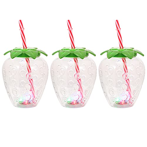 Cabilock Vasos de fiesta hawaiana de plástico con piña Luau, vasos con pajitas LED, vasos para bebidas tropicales hawaianas, verano, fiesta, playa, suministros de decoración, 3 unidades, transparente