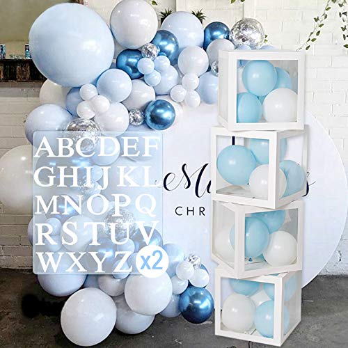 Caja de decoración para fiesta de cumpleaños con 52 letras, caja de decoración para baby shower para niñas y niños, caja de 4 globos transparente que incluye la letra A-Z para cumpleaños, baby shower