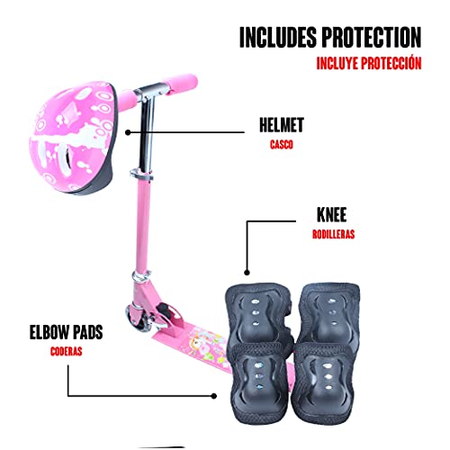 Calma Dragon DC630, Patinete para niños, Scooter Freestyle, con Ruedas Luminosas y Manillar Ajustable, Dos Ruedas, Plegable, Monopatín para niñas y niños, con Luces Led (Rosa)