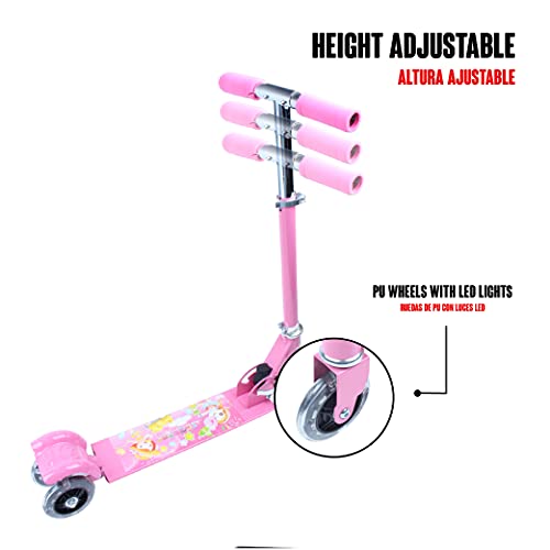 Calma Dragon DC630, Patinete para niños, Scooter Freestyle, con Ruedas Luminosas y Manillar Ajustable, Dos Ruedas, Plegable, Monopatín para niñas y niños, con Luces Led (Rosa)