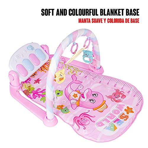 Calma Dragon Manta de Gimnasio para Bebes, Alfomba Musical con Piano, Esterilla con Juegos Infantil, Actividades y Juguetes para el Suelo. Ancho: 48.5cm, largo: 72cm (Rosa)