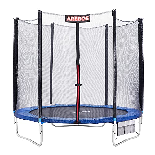 Cama elástica de exterior Arebos Ø 305 cm | Juego completo Incl. red de seguridad, escalera, colchoneta de salto, postes de red acolchados, red para zapatos y cubierta de bordes