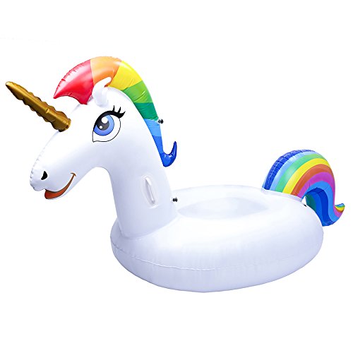 Cama Flotante de Unicornio - Hilera Flotante de Juguete Inflable de Montaje en Agua Grande con Válvula Rápida, Juguete Inflable para Fiesta en la Piscina, Adecuado para Adultos y Niños (All)