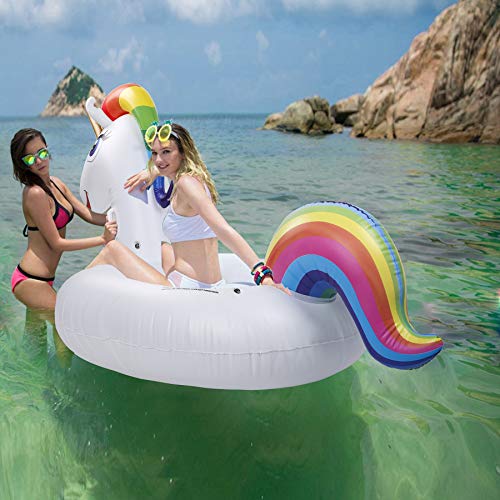 Cama Flotante de Unicornio - Hilera Flotante de Juguete Inflable de Montaje en Agua Grande con Válvula Rápida, Juguete Inflable para Fiesta en la Piscina, Adecuado para Adultos y Niños (All)