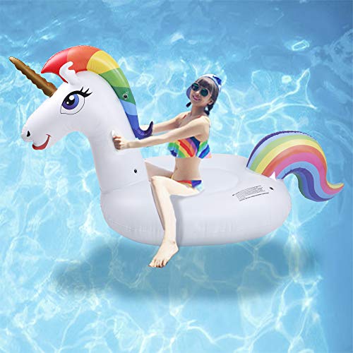 Cama Flotante de Unicornio - Hilera Flotante de Juguete Inflable de Montaje en Agua Grande con Válvula Rápida, Juguete Inflable para Fiesta en la Piscina, Adecuado para Adultos y Niños (All)