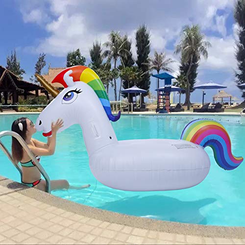 Cama Flotante de Unicornio - Hilera Flotante de Juguete Inflable de Montaje en Agua Grande con Válvula Rápida, Juguete Inflable para Fiesta en la Piscina, Adecuado para Adultos y Niños (All)