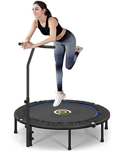 CAMBIVO Trampolín para adultos, pequeño trampolín de fitness de 50 pulgadas con mango de espuma ajustable, trampolín de ejercicio plegable para, hogar, interior, entrenamiento, carga máxima 150 kg