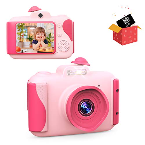 CAMFUN Cámara para niños y niñas, Cámara para niños para 3 4 5 6 7 8 9 10 11 12 años, Cámara de video digital para niños, Juguetes para niños con pantalla de 2.4 pulgadas 1080P, 32GB TF Tarjeta, Rosa