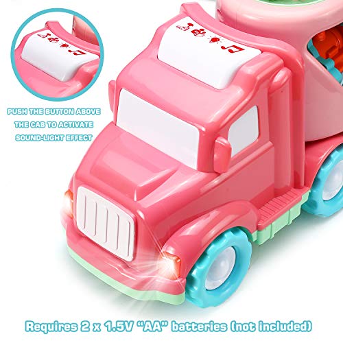 Camión de Transporte de Coches de Juguete (5 en 1) con Luces y Sonidos, Juguete Rosa para Niñas Pequeñas, Trailer de Doble Planta con Vehículos, Regalo de Cumpleaños y Fiesta de Navidad para Niños