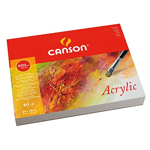 Canson Acrylic, Bloc Encolado, 24x32 cm, 50 Hojas, Grano Fino 400g