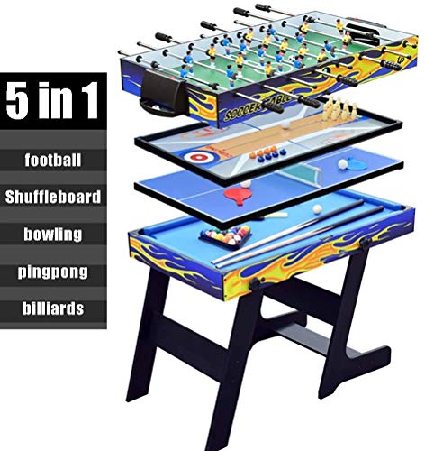 CARACHOME Mesa multijuego Plegable 5 en 1, Billar/Bolos y Ping Pong/futbolín/tejo para Adultos y niños, Juegos de Oficina en casa