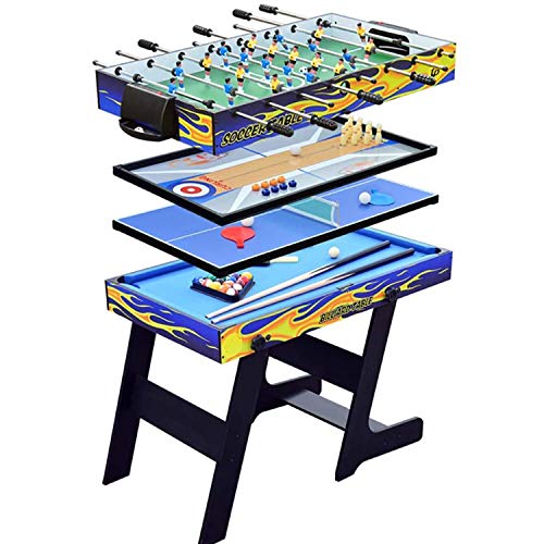 CARACHOME Mesa multijuego Plegable 5 en 1, Billar/Bolos y Ping Pong/futbolín/tejo para Adultos y niños, Juegos de Oficina en casa