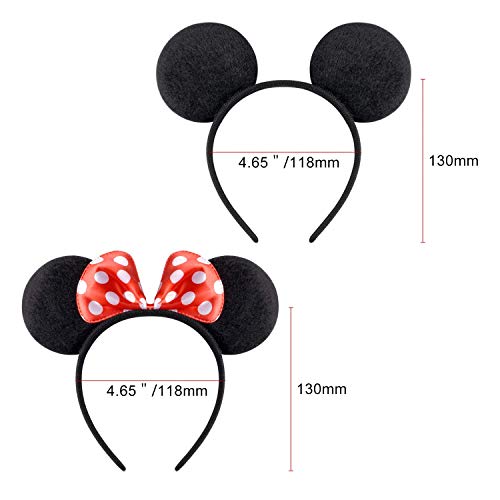 Carnavalife Pack 12 Diademas de Orejas de Mouse Ratón Minnie y Mickey con Puntos Blancos, Fiestas de disfraz para Cosplay, Accesorios de DIY para Cumpleaños (RHP-15*6 + RHP-14*6)