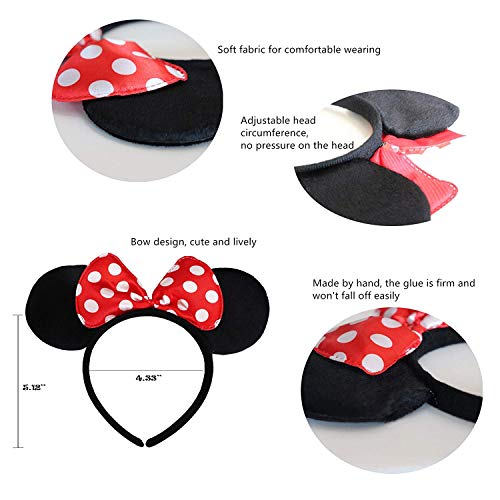 Carnavalife Pack 12 Diademas de Orejas de Mouse Ratón Minnie y Mickey con Puntos Blancos, Fiestas de disfraz para Cosplay, Accesorios de DIY para Cumpleaños (RHP-15*6 + RHP-14*6)