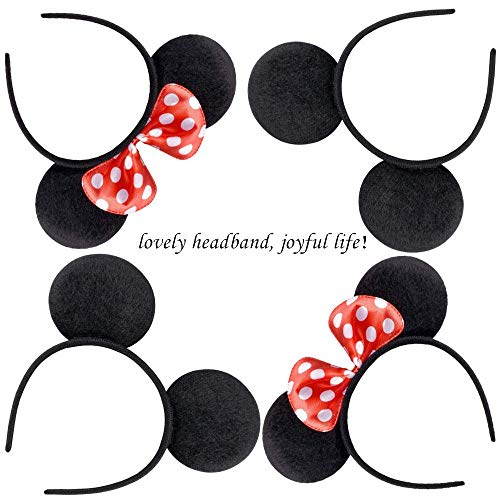 Carnavalife Pack 12 Diademas de Orejas de Mouse Ratón Minnie y Mickey con Puntos Blancos, Fiestas de disfraz para Cosplay, Accesorios de DIY para Cumpleaños (RHP-15*6 + RHP-14*6)