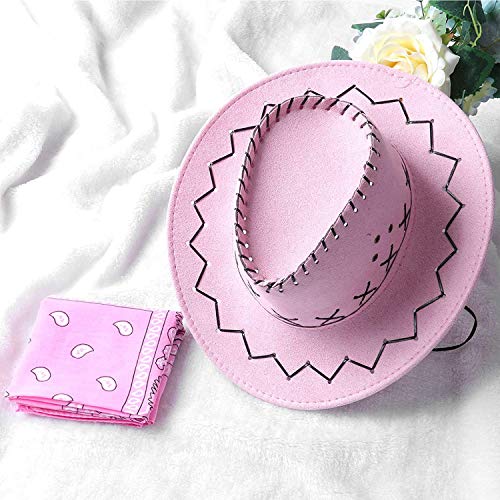 Carnavalife Sombrero Cowboy de Vaquero con Pañuelo Bandanas Paisley de Algodón Toy Story Western Disfraz para Adulto y Niños (Rosa, Adulto/58cm)