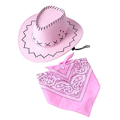 Carnavalife Sombrero Cowboy de Vaquero con Pañuelo Bandanas Paisley de Algodón Toy Story Western Disfraz para Adulto y Niños (Rosa, Adulto/58cm)