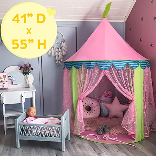 Carpa para niños Princess Castle for Girls - Glitter Castle Pop Up Play Carpa Tote Bag - Niños Playhouse Toy para Juegos de Interior y Exterior 41 "X 55" (DxH)