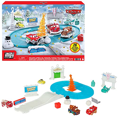 Cars Calendario de adviento de Navidad con coches de juguete y accesorios (Mattel GXT25)