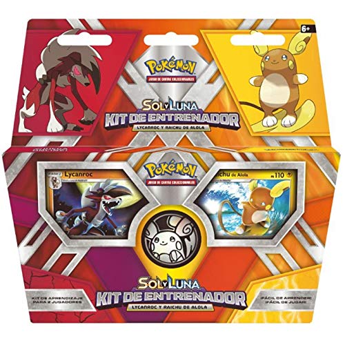 Cartas Pokémon Kit Entrenador POKÉMON SOL Y LUNA Juego de cartas coleccionables POKÉMON LYCANROC Y RAICHU DE ALOLA Kit de aprendizaje Juego para niños Cartas Pokémon en Castellano